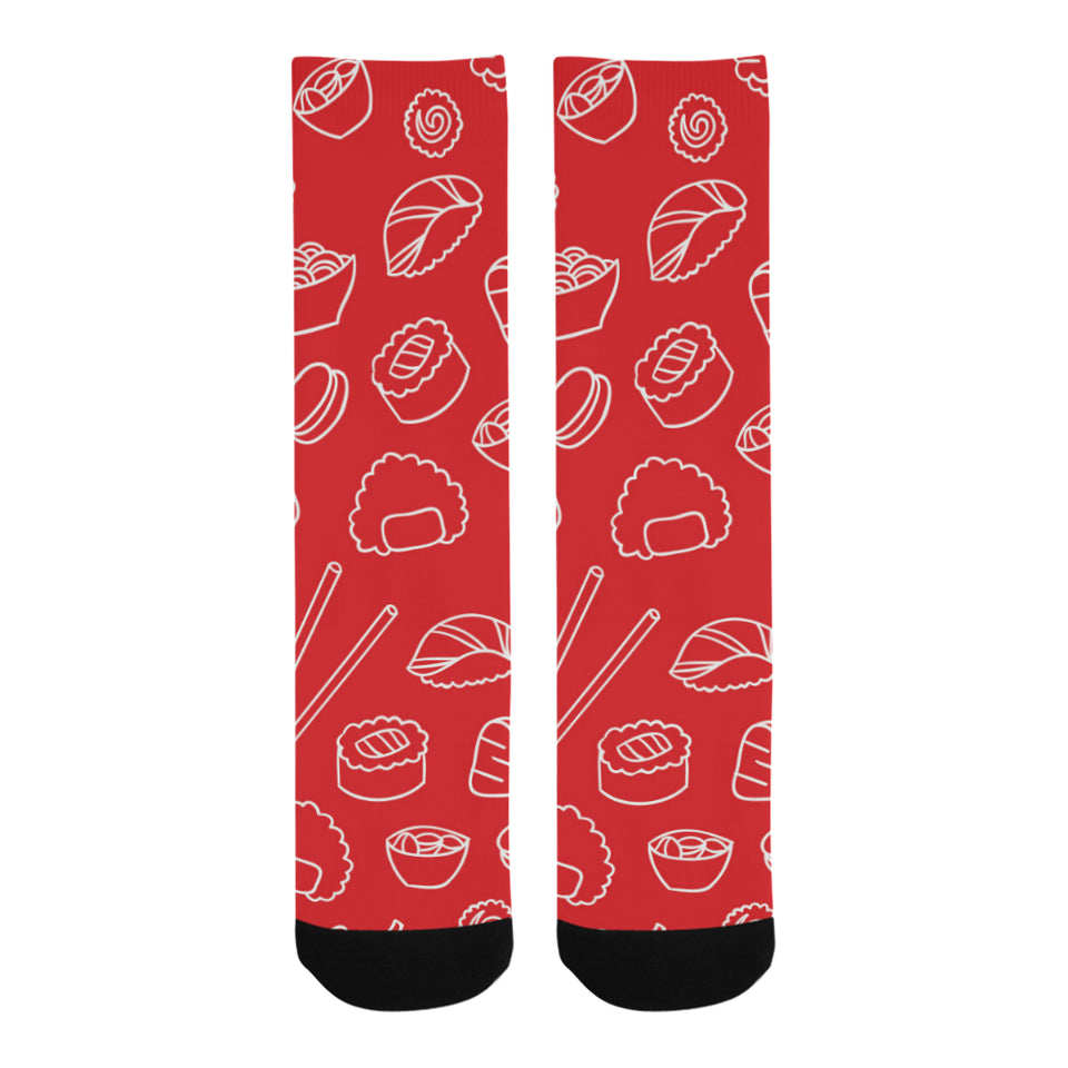 sushi pattern red background Crew Socks