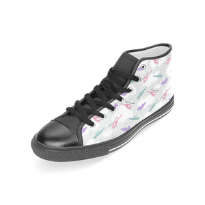 Helicopter plane pattern Women's High Top Canvas Shoes Black