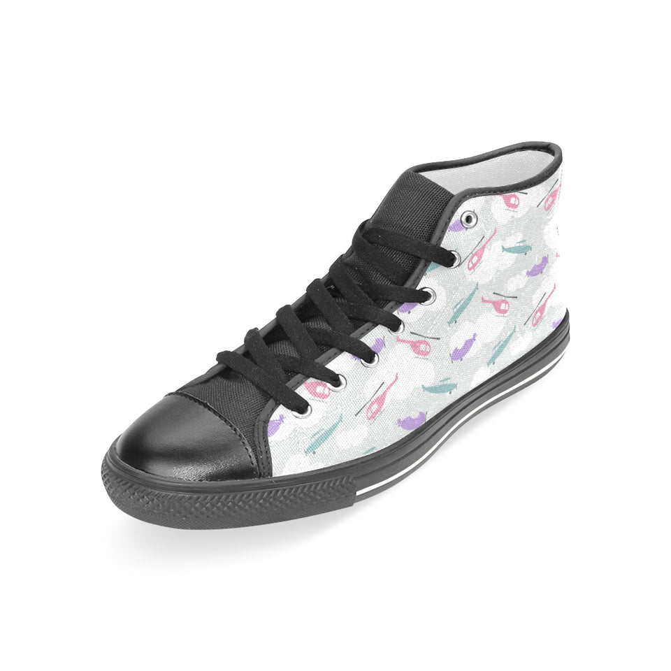 Helicopter plane pattern Women's High Top Canvas Shoes Black