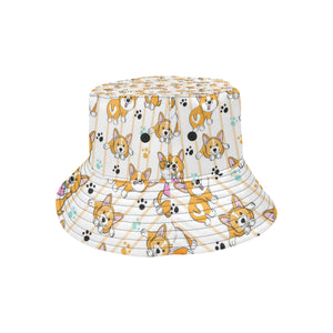 Cute dog corgi striped background pattern Unisex Bucket Hat