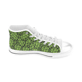 Green hop pattern Men's High Top Canvas Shoes White