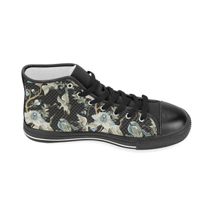 Japanese crane ornament elements Women's High Top Canvas Shoes Black