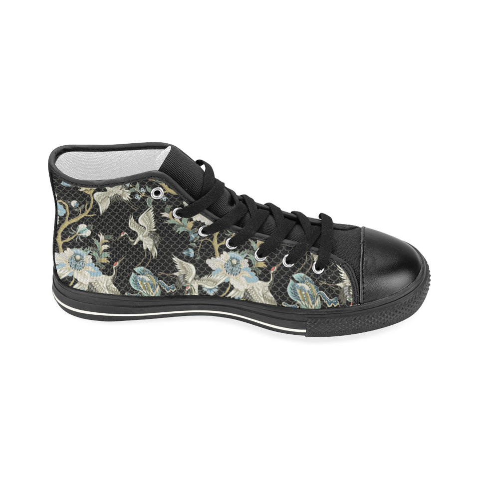 Japanese crane ornament elements Women's High Top Canvas Shoes Black