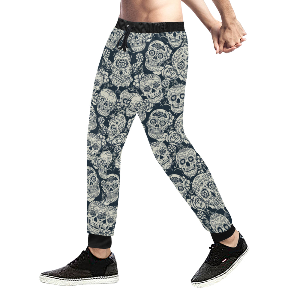 Sugar skull black white pattern Unisex Casual Sweatpants