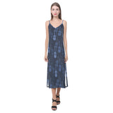 Blue Theme guitar pattern V-Neck Open Fork Long Dress