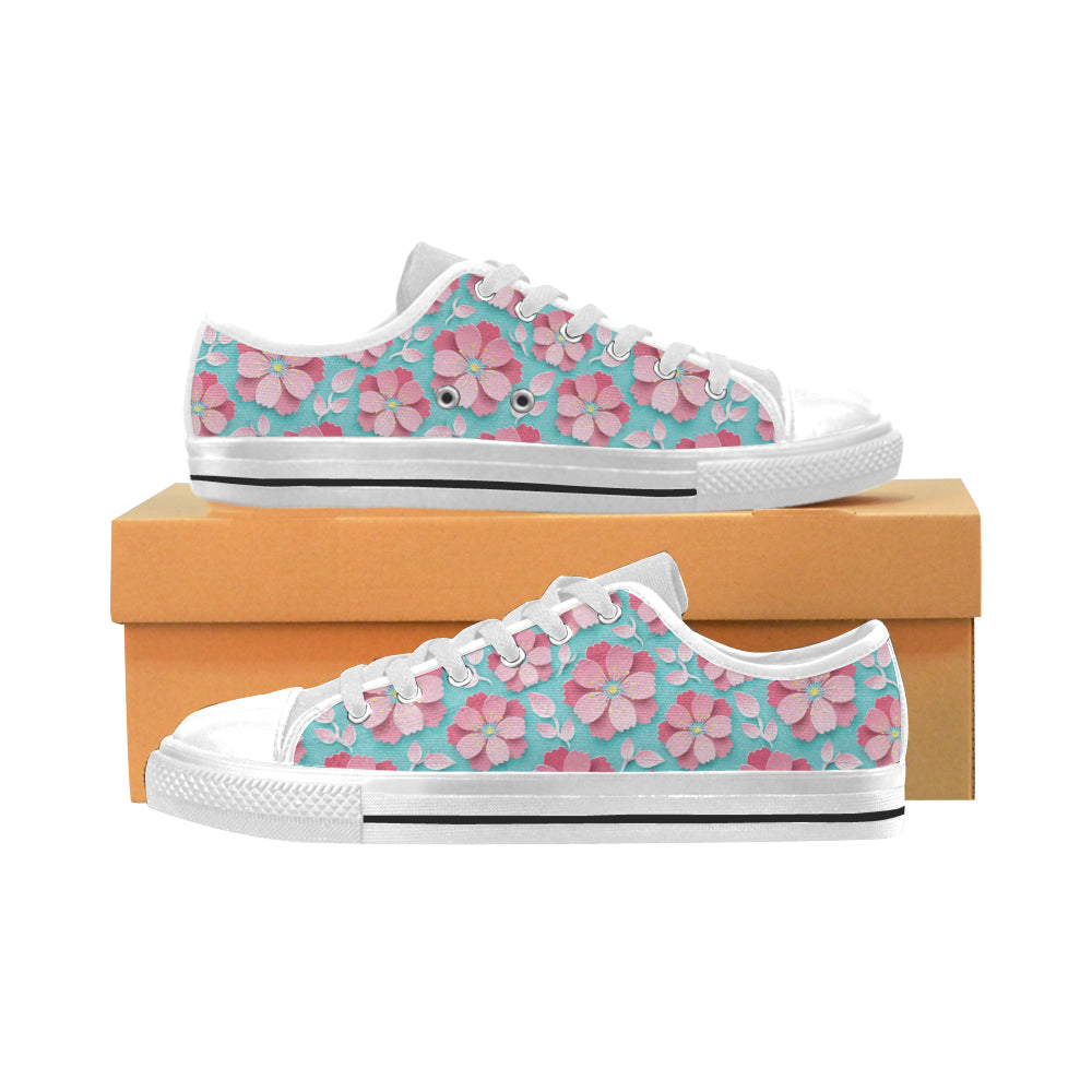 3D sakura cherry blossom pattern Men's Low Top Shoes White