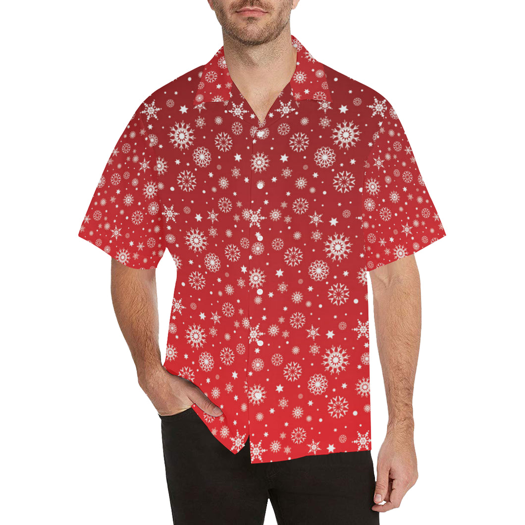 Snowflake pattern red background Men's All Over Print Hawaiian Shirt