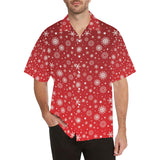 Snowflake pattern red background Men's All Over Print Hawaiian Shirt