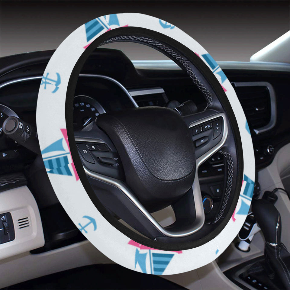 Sailboat anchor pattern Car Steering Wheel Cover