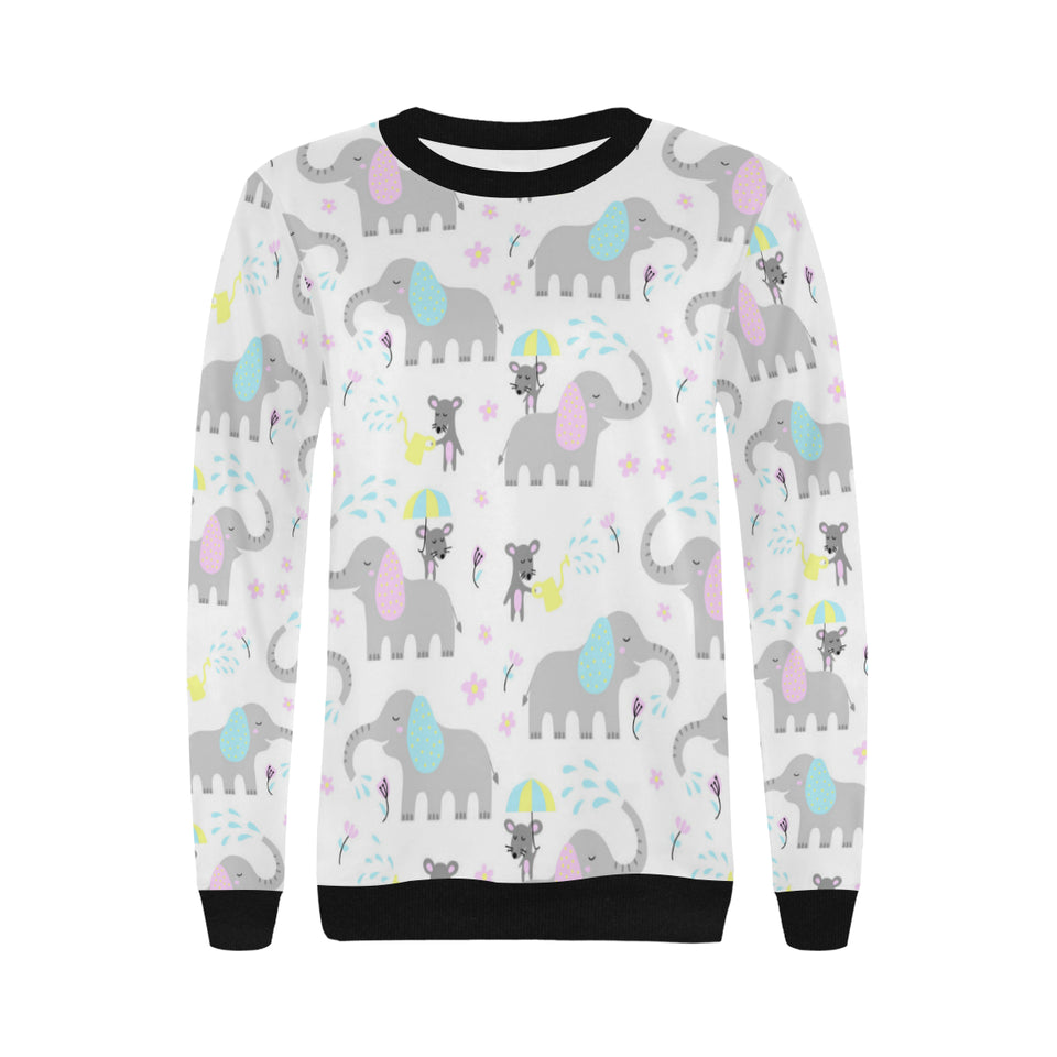 Cute elephant mouse pattern Women's Crew Neck Sweatshirt