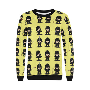 Cute ninja yellow background Women's Crew Neck Sweatshirt