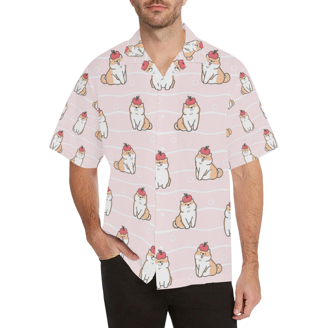 Cute Shiba Inu Dog Apple pattern Men's All Over Print Hawaiian Shirt