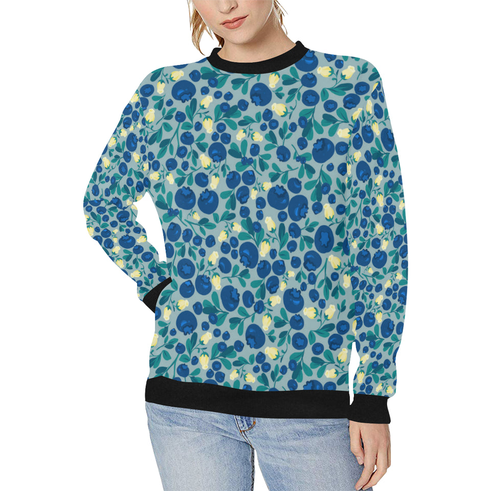 blueberry design pattern Women's Crew Neck Sweatshirt