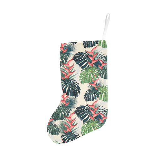 heliconia flowers, palm and monstera leaves Christmas Stocking