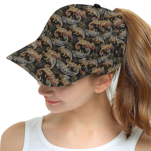 Chameleon lizard tropical leaves palm tree All Over Print Snapback Cap