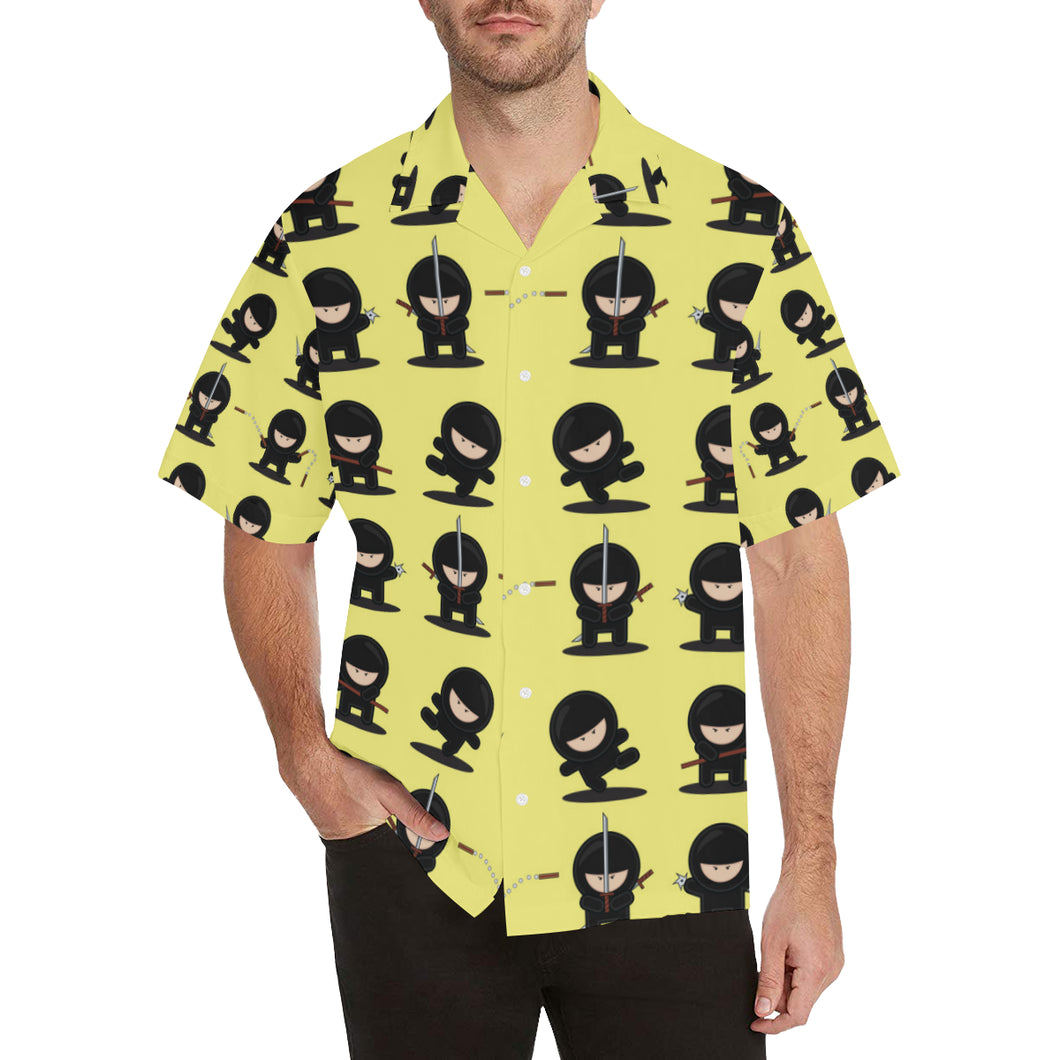 Cute ninja yellow background Men's All Over Print Hawaiian Shirt