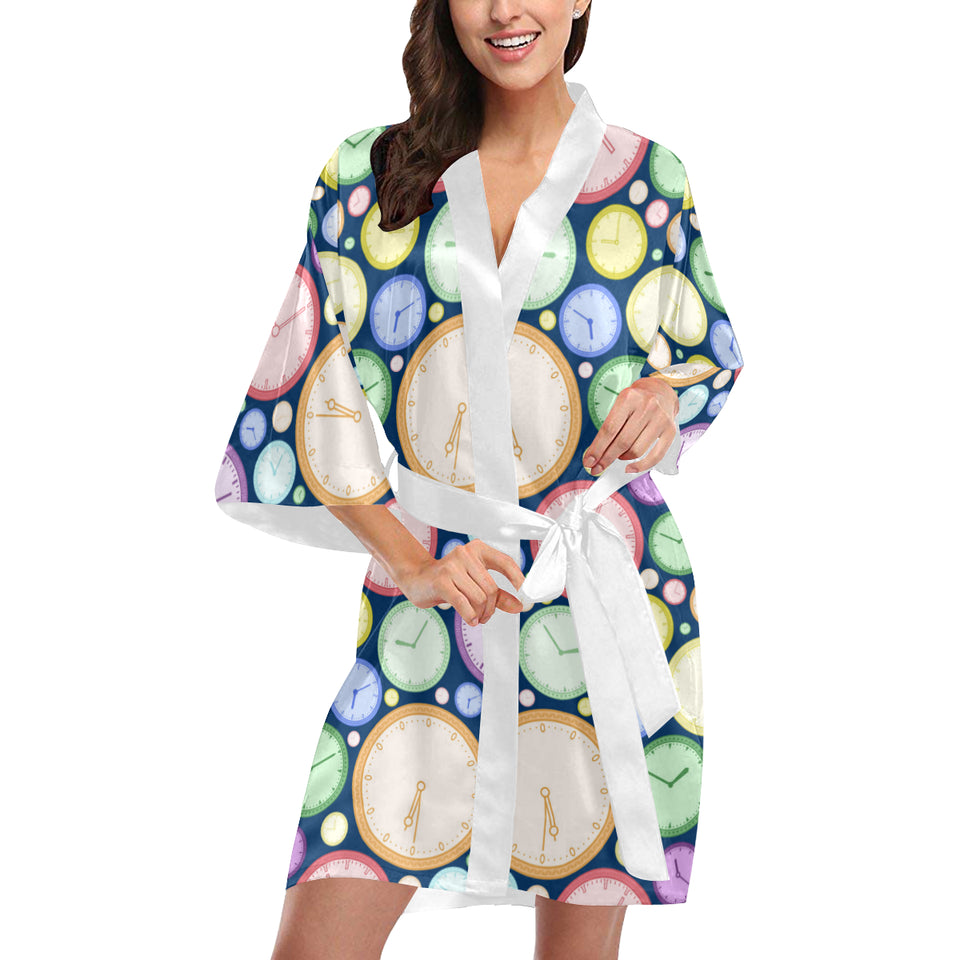 Colorful clock background Women's Short Kimono Robe