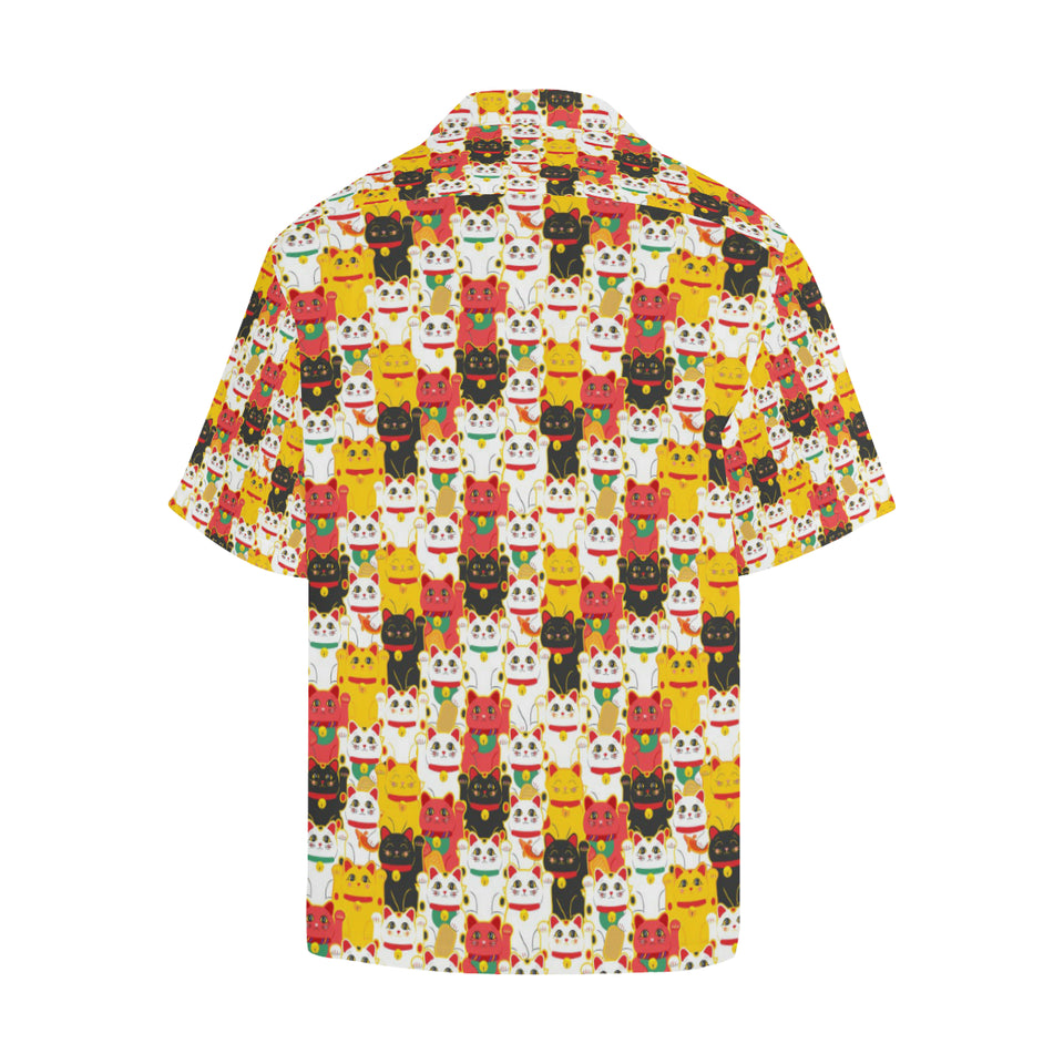 Colorful Maneki neko cat pattern Men's All Over Print Hawaiian Shirt