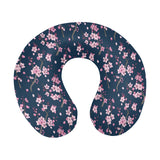 Pink sakura cherry blossom blue background U-Shaped Travel Neck Pillow