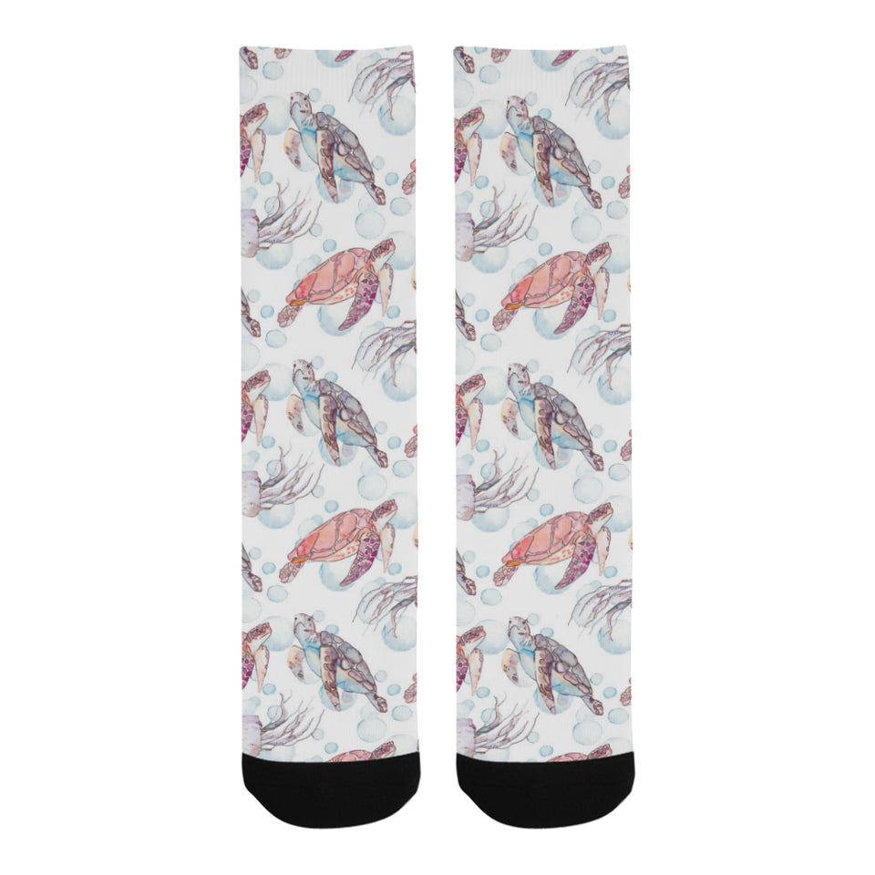 Watercolor sea turtle jellyfish pattern Crew Socks