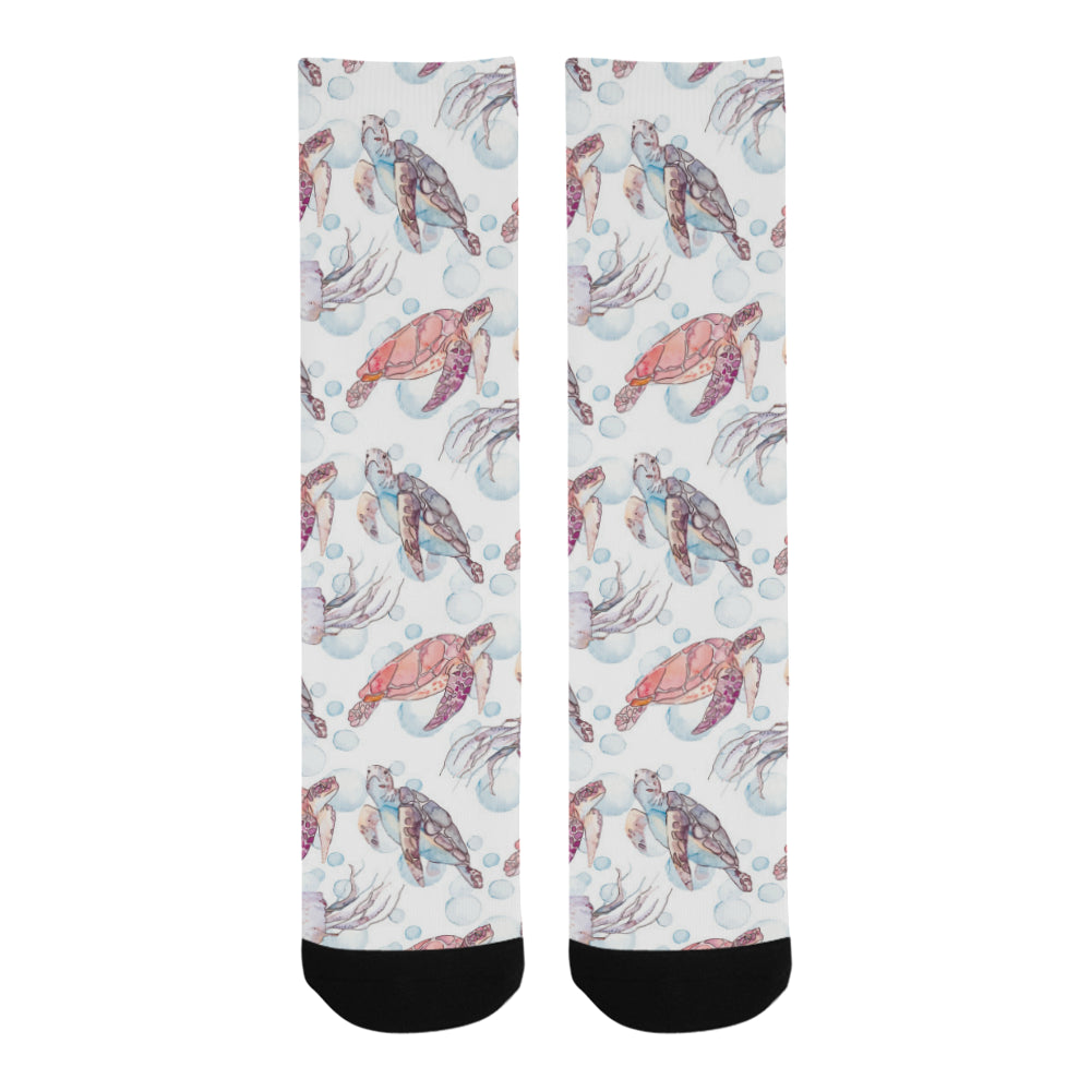 Watercolor sea turtle jellyfish pattern Crew Socks