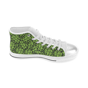 Green hop pattern Women's High Top Canvas Shoes White