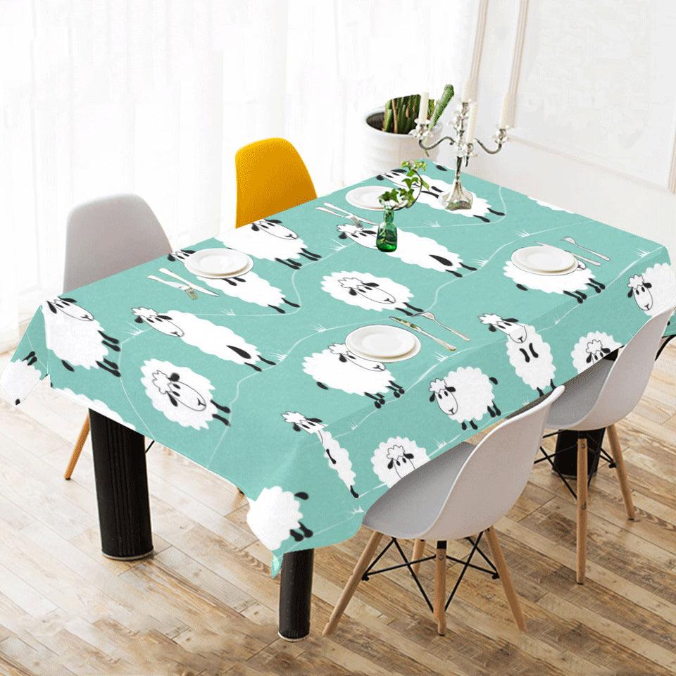 Cute sheep green background Tablecloth