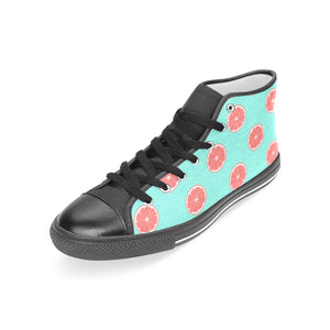 Grapefruit green background Women's High Top Canvas Shoes Black
