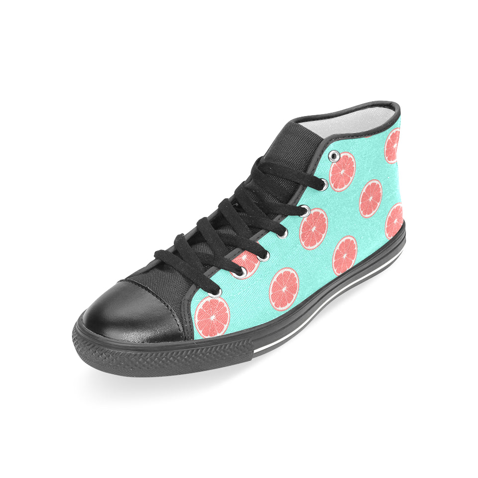 Grapefruit green background Women's High Top Canvas Shoes Black