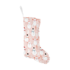 Cute snowman christmas tree snowpink background Christmas Stocking