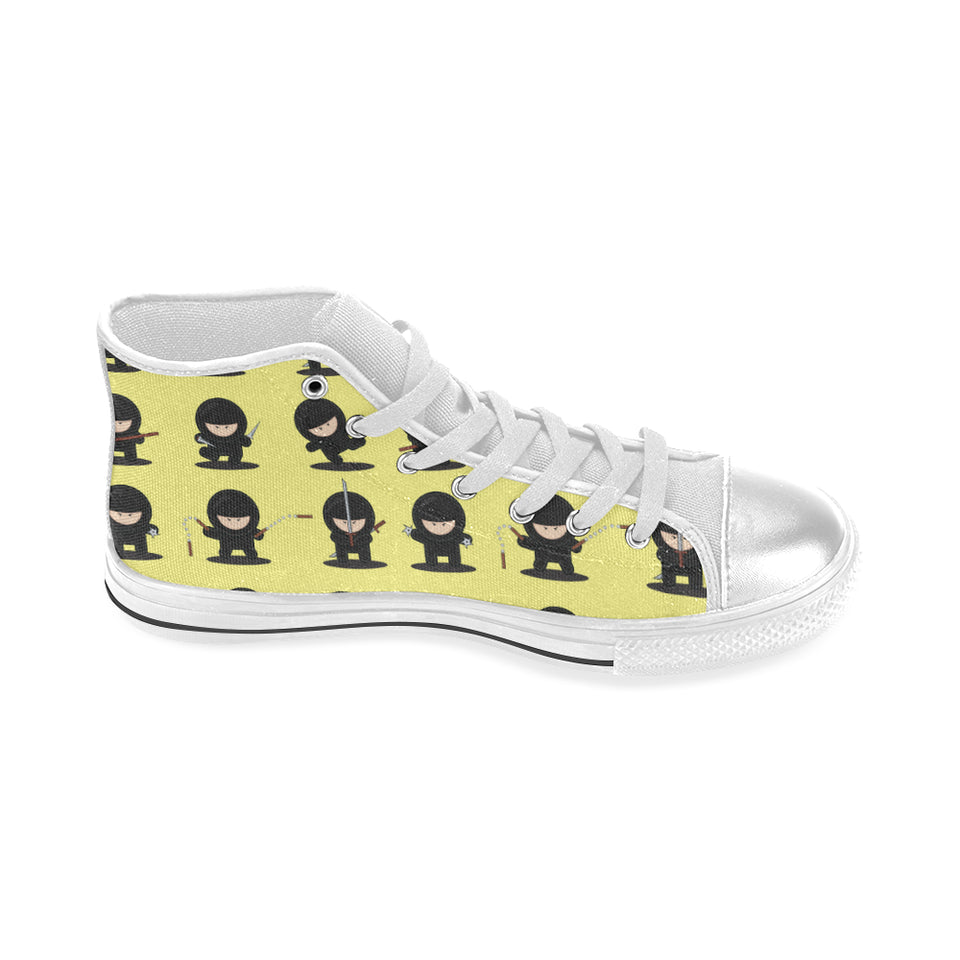 Cute ninja yellow background Women's High Top Canvas Shoes White