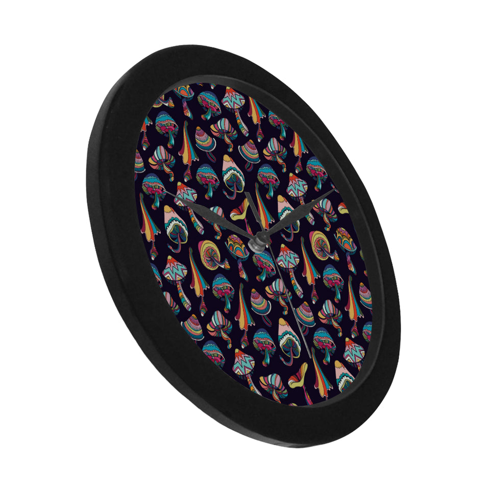 Colorful mushroom pattern Elegant Black Wall Clock