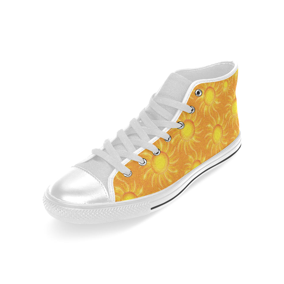 Sun orange background Men's High Top Canvas Shoes White