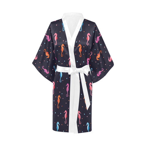 Watercolor colorful seahorse pattern Women's Short Kimono Robe