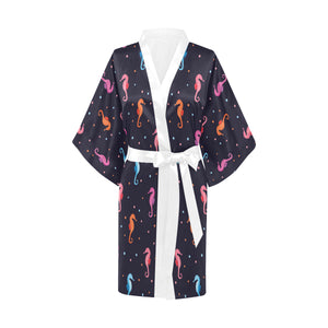 Watercolor colorful seahorse pattern Women's Short Kimono Robe