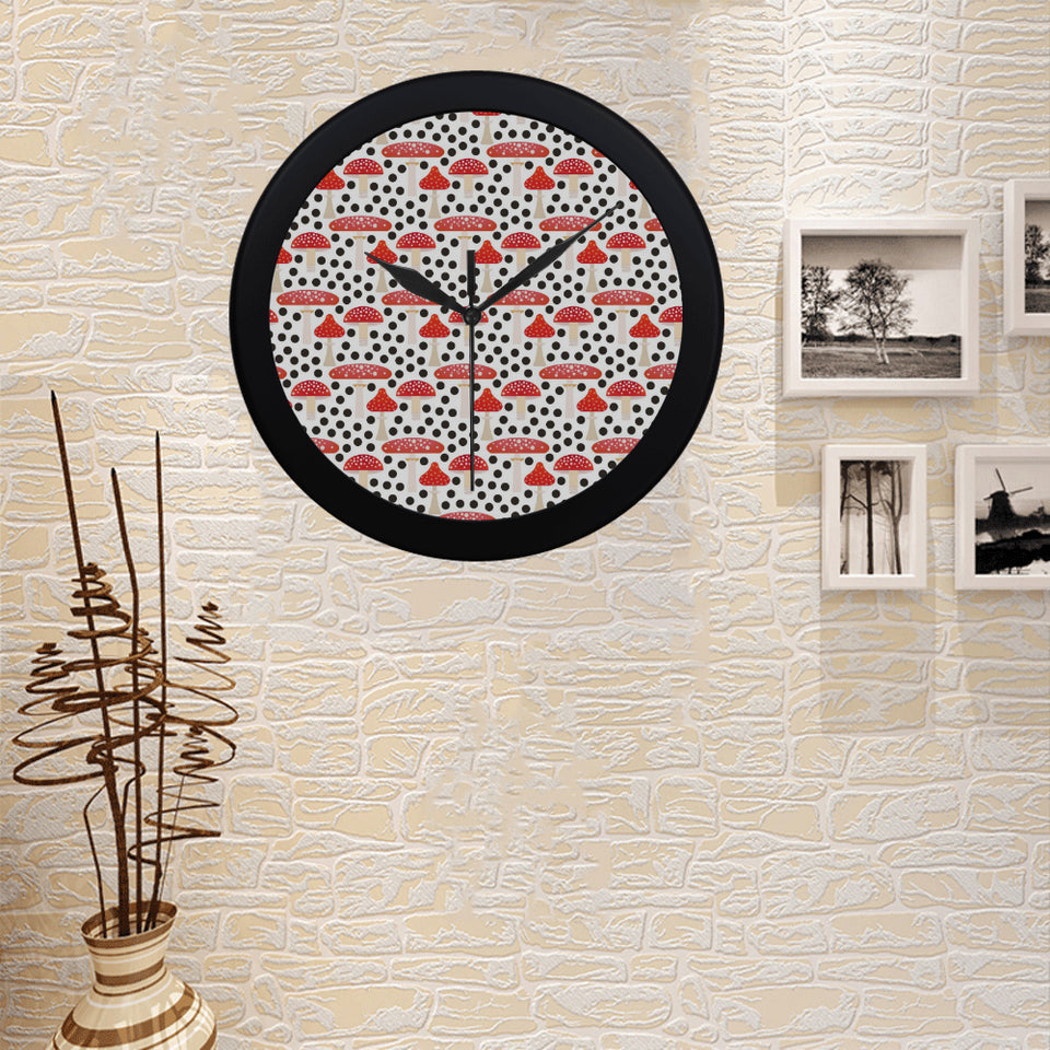 Red mushroom dot pattern Elegant Black Wall Clock