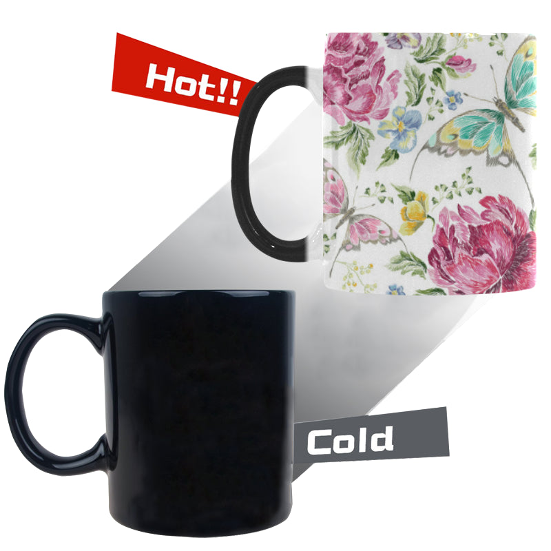 Hand drawn butterfly rose Morphing Mug Heat Changing Mug
