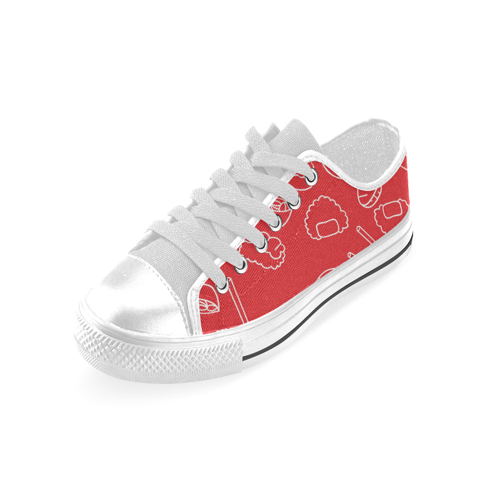 sushi pattern red background Men's Low Top Shoes White