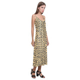 Leopard skin print V-Neck Open Fork Long Dress