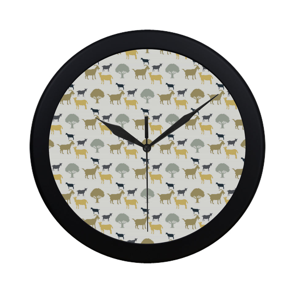 Silhouettes of goat and tree pattern Elegant Black Wall Clock