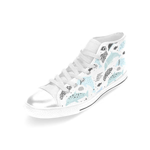 Cute dolphins Childish Style pattern Women's High Top Canvas Shoes White