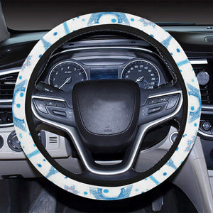 Blue Eiffel Tower Theme Pattern Print Design 01 Car Steering Wheel Cover