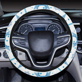 Blue Eiffel Tower Theme Pattern Print Design 01 Car Steering Wheel Cover