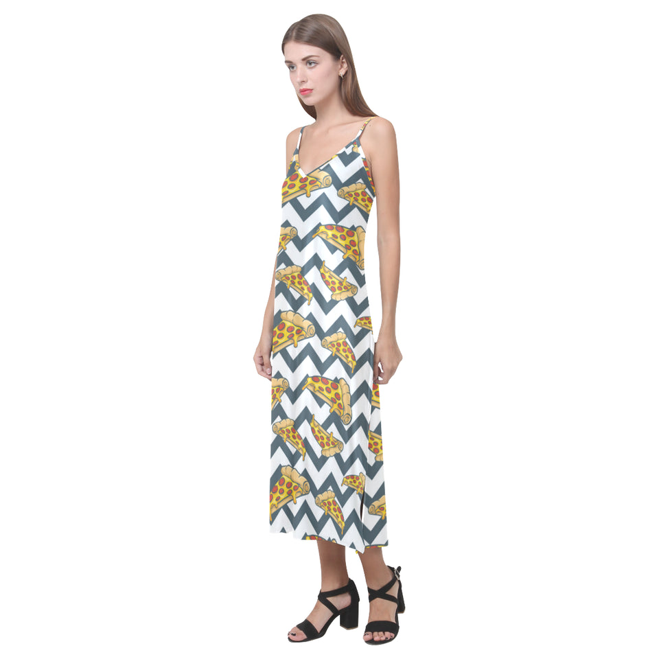 Pizza design pattern V-Neck Open Fork Long Dress