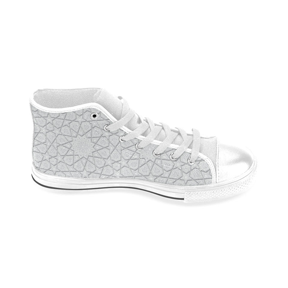 arabic star pattern Men's High Top Canvas Shoes White