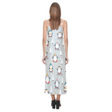 Cute Penguin christmas pattern V-Neck Open Fork Long Dress