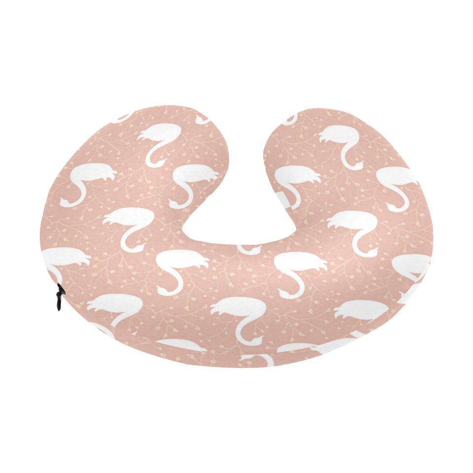Swan flower light pink background U-Shaped Travel Neck Pillow