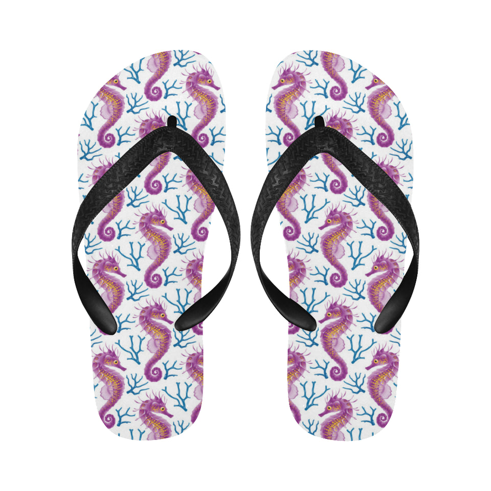 Purple seahorse blue coral pattern Unisex Flip Flops