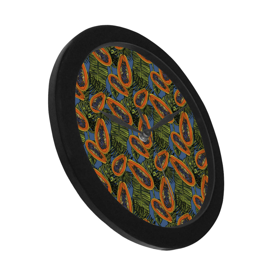 Colorful papaya tropical leaves Elegant Black Wall Clock