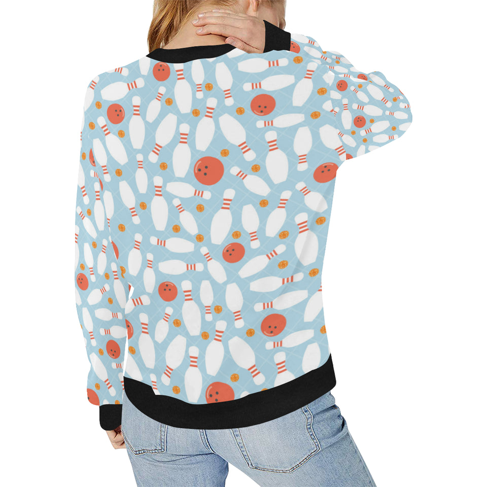 Bowling ball bowling pins blue blackground Women's Crew Neck Sweatshirt
